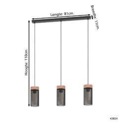 EGLO Kilnsdale Hanglamp - E27 - 81 Cm - Zwart/Bruin -Leen Bakker 1000090393 0103