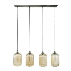 Ovale Hanglamp Ella Glas Amber 4-lichts - 20x100x150 Cm - Metaal - Goudkleurig