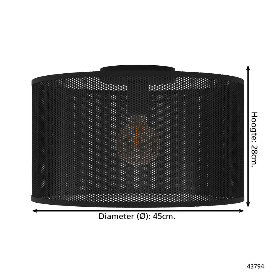 EGLO Manby Plafondlamp - E27 - Ø 45 Cm - Zwart - Staal 4 EGLO Manby Plafondlamp - E27 - Ø 45 Cm - Zwart - Staal - Afbeelding 4