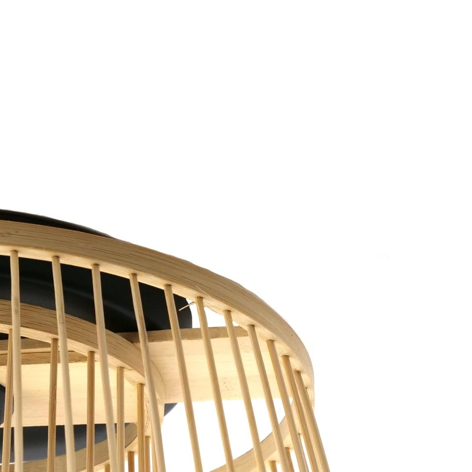 EGLO Hykeham Plafondlamp - E27 - Ø 38 Cm - Zwart/Hout 2 EGLO Hykeham Plafondlamp - E27 - Ø 38 Cm - Zwart/Hout - Afbeelding 2