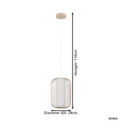 EGLO Terrarosa Hanglamp - E27 - Ø 24 Cm - Zand/Wit - Staal/Textiel -Leen Bakker 1000094963 0103