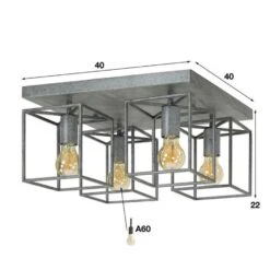 Plafondlamp Industrieel Hardin 1-lichts Metaal - 22x40x22 Cm - Metaal - Grijs -Leen Bakker 1000095630 0102