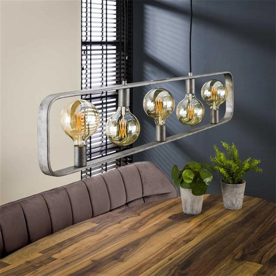 Industriële Hanglamp Stephanie 5-lichts - 4x130x150 Cm - Metaal - Grijs 2 Industriële Hanglamp Stephanie 5-lichts - 4x130x150 Cm - Metaal - Grijs - Afbeelding 2