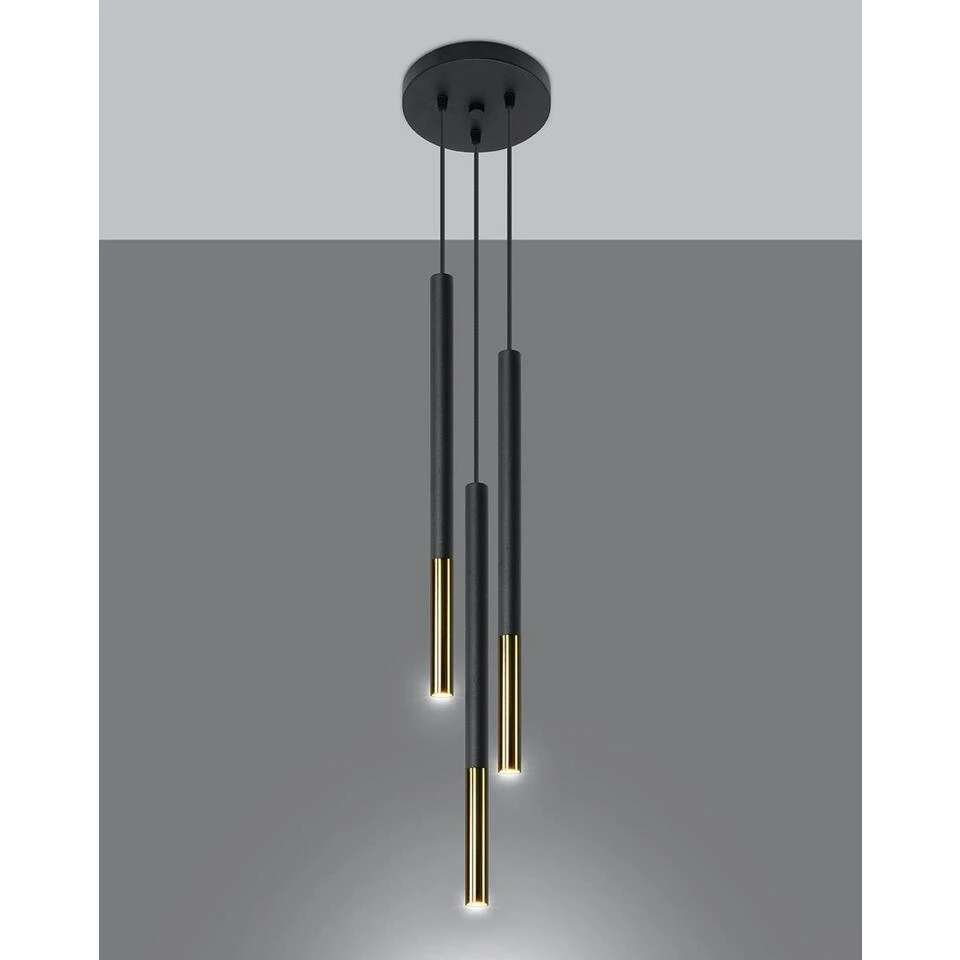 Sollux Hanglamp Mozaica - 3 Lichts - 20 X90 Cm - Zwart Goud 2 Sollux Hanglamp Mozaica - 3 Lichts - 20 X90 Cm - Zwart Goud - Afbeelding 2