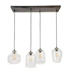 Industriële Hanglamp Lana Gemixt 4-lichts - 38x105x150 Cm - Glas - Grijs