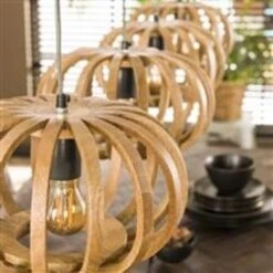 Hanglamp Gebogen Mangohout Susanne 4 Lichts - 160x30x150 Cm - Mangohout - Bruin -Leen Bakker 1000099627 0103