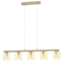 EGLOCastralvoHanglamp-5lichts-E27-Hout/Glas- Bruin