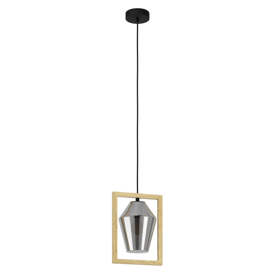 EGLO Viglioni Hanglamp - E27 - Hout/Glas - Zwart/Bruin 1 EGLO Viglioni Hanglamp - E27 - Hout/Glas - Zwart/Bruin