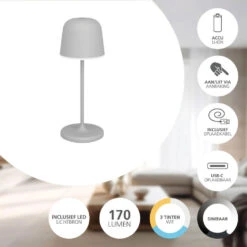 EGLO Mannera-S Tafellamp/Priklamp - USB-C - H 20 Cm - Grijs -Leen Bakker 13fe1f2c5ddc4f8e8a296adc844a0266