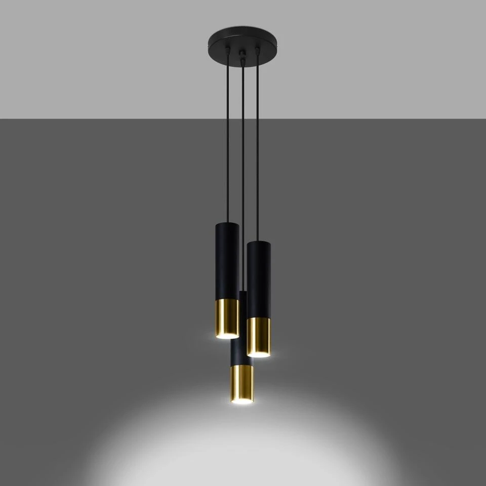 Sollux Hanglamp Loopez - 3 Lichts - 20 X90 Cm - Zwart Goud 3 Sollux Hanglamp Loopez - 3 Lichts - 20 X90 Cm - Zwart Goud - Afbeelding 3