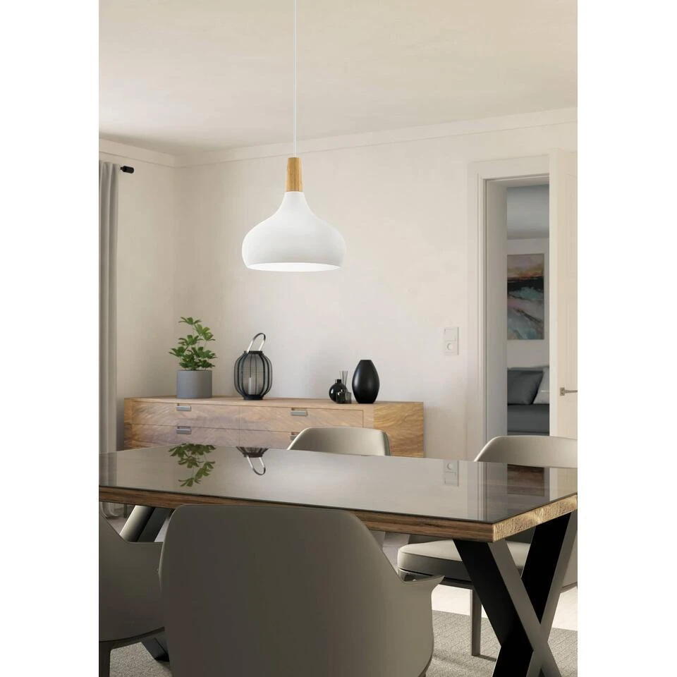 EGLOSabinarHanglamp-E27-Ø28cm-Wit/Bruin 2 EGLOSabinarHanglamp-E27-Ø28cm-Wit/Bruin - Afbeelding 2