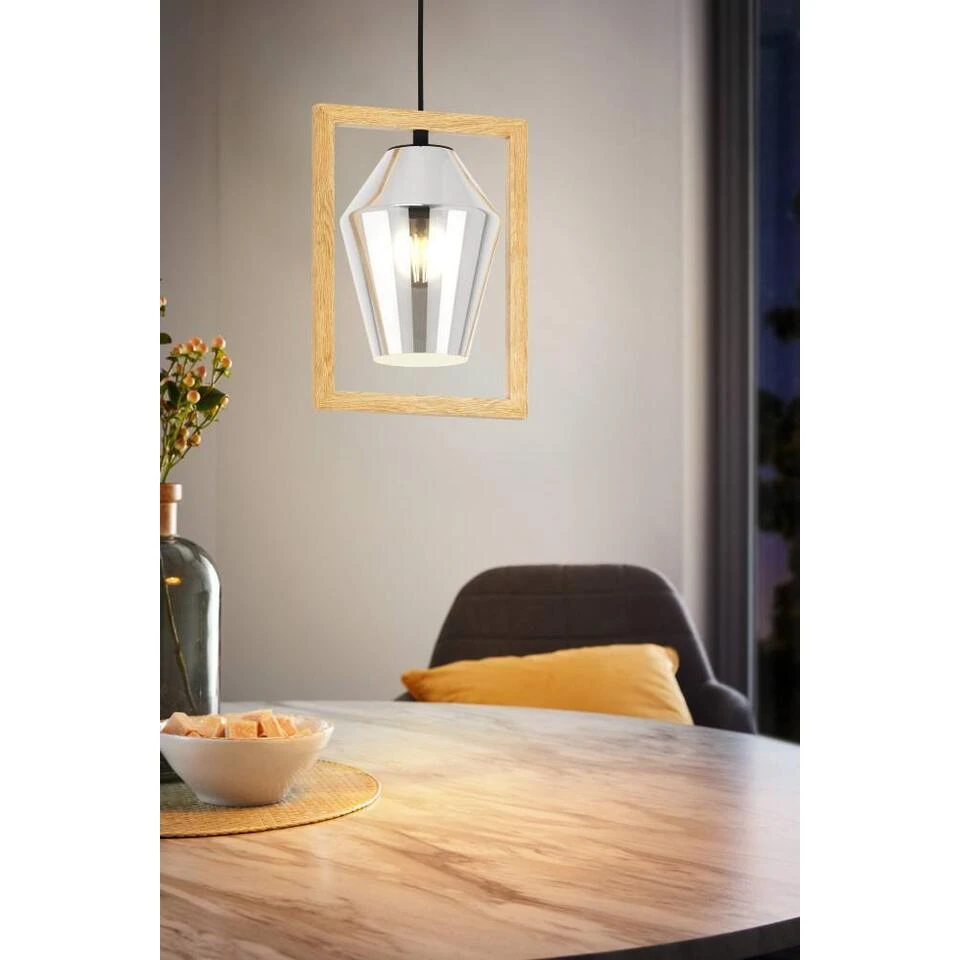 EGLO Viglioni Hanglamp - E27 - Hout/Glas - Zwart/Bruin 2 EGLO Viglioni Hanglamp - E27 - Hout/Glas - Zwart/Bruin - Afbeelding 2