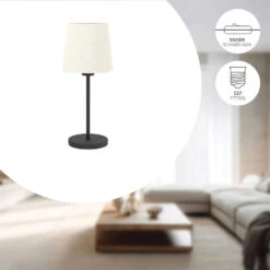 EGLO Febres Tafellamp - E27 - Teddy Stof - Zwart/Wit -Leen Bakker 3e32dd6a48604445807035f696801690