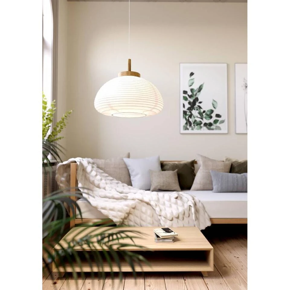 EGLO Summerhill Hanglamp - E27 - Ø 55 Cm - Hout & Papier - Wit 2 EGLO Summerhill Hanglamp - E27 - Ø 55 Cm - Hout & Papier - Wit - Afbeelding 2