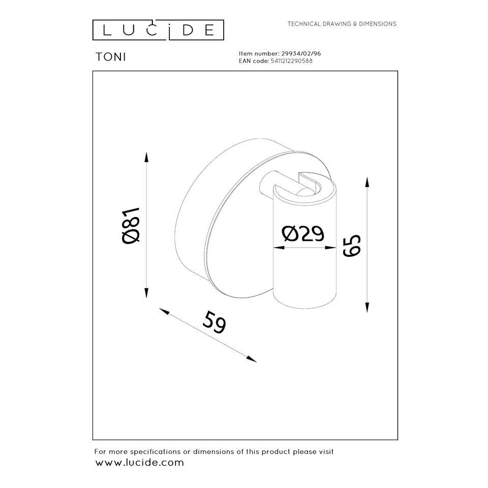 Lucide TONI Wandspot - Koffie 6 Lucide TONI Wandspot - Koffie - Afbeelding 6