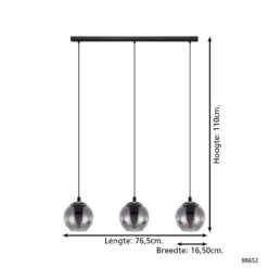 EGLO Ariscani Hanglamp - E27 - 76,5 Cm - Zwart - Rookglas -Leen Bakker 4cd86571b3a042feac3a045895c9a92c