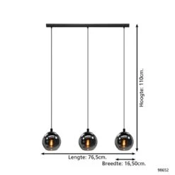 EGLO Ariscani Hanglamp - E27 - 76,5 Cm - Zwart - Rookglas -Leen Bakker 696f15b403374f4eb60f29712a46b92f