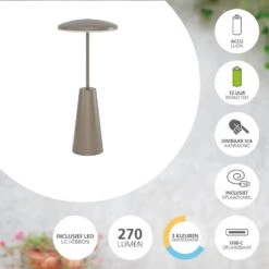 EGLO Piccola Tafellamp - Draadloos - 28 Cm - Donker Brons -Leen Bakker 6bd6dd99fb32436f86362afafa0e7602