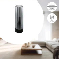 EGLO Damasco 1 Tafellamp - E27 - Ø 10 Cm - Smoke Glas - Zwart -Leen Bakker 7affb29c41ad4cc486c278a36799a5d9