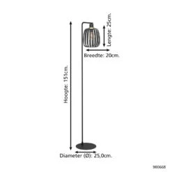 EGLO Pocicas Vloerlamp - E27 - 151 Cm - Zwart/Goud -Leen Bakker c78e7a8276dc47c1b13b2de740639b93