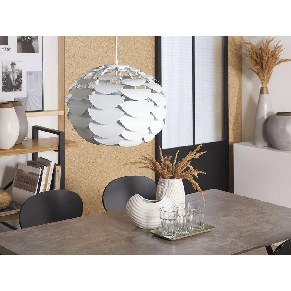 Beliani Hanglamp MOSELLE - Wit Metaal 4 Beliani Hanglamp MOSELLE - Wit Metaal - Afbeelding 4