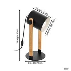 EGLO Hornwood Tafellamp - 1 Lichts - H 42cm. - E27 - Hout/zwart -Leen Bakker edc8af4aa5b742f3bdd53cf9a23f2025
