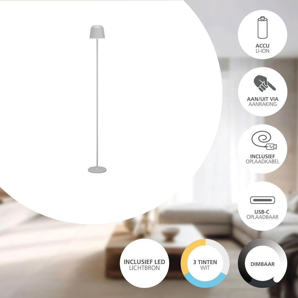 EGLO Mannera-L Staande Lamp - USB-C - H 140 Cm - Grijs 3 EGLO Mannera-L Staande Lamp - USB-C - H 140 Cm - Grijs - Afbeelding 3